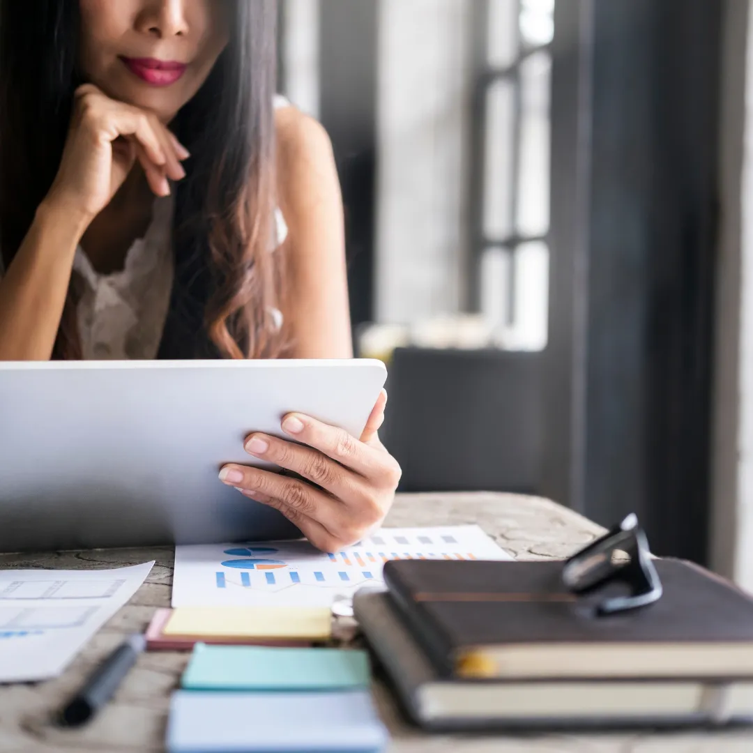 Professional woman analyzing financial data