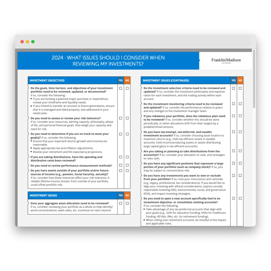 Checklist for reviewing investment portfolios