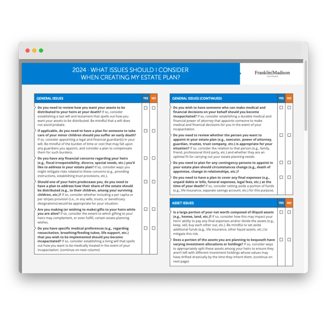 Checklist for estate planning on a digital tablet